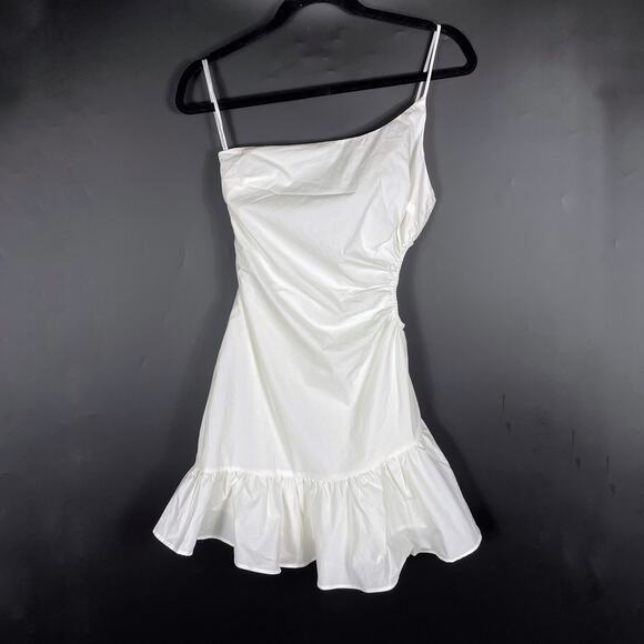 More To Come Nora Asymmetrical‎ Dress White Mini One Shoulder Side Cutout Sz XS - Picture 6 of 13